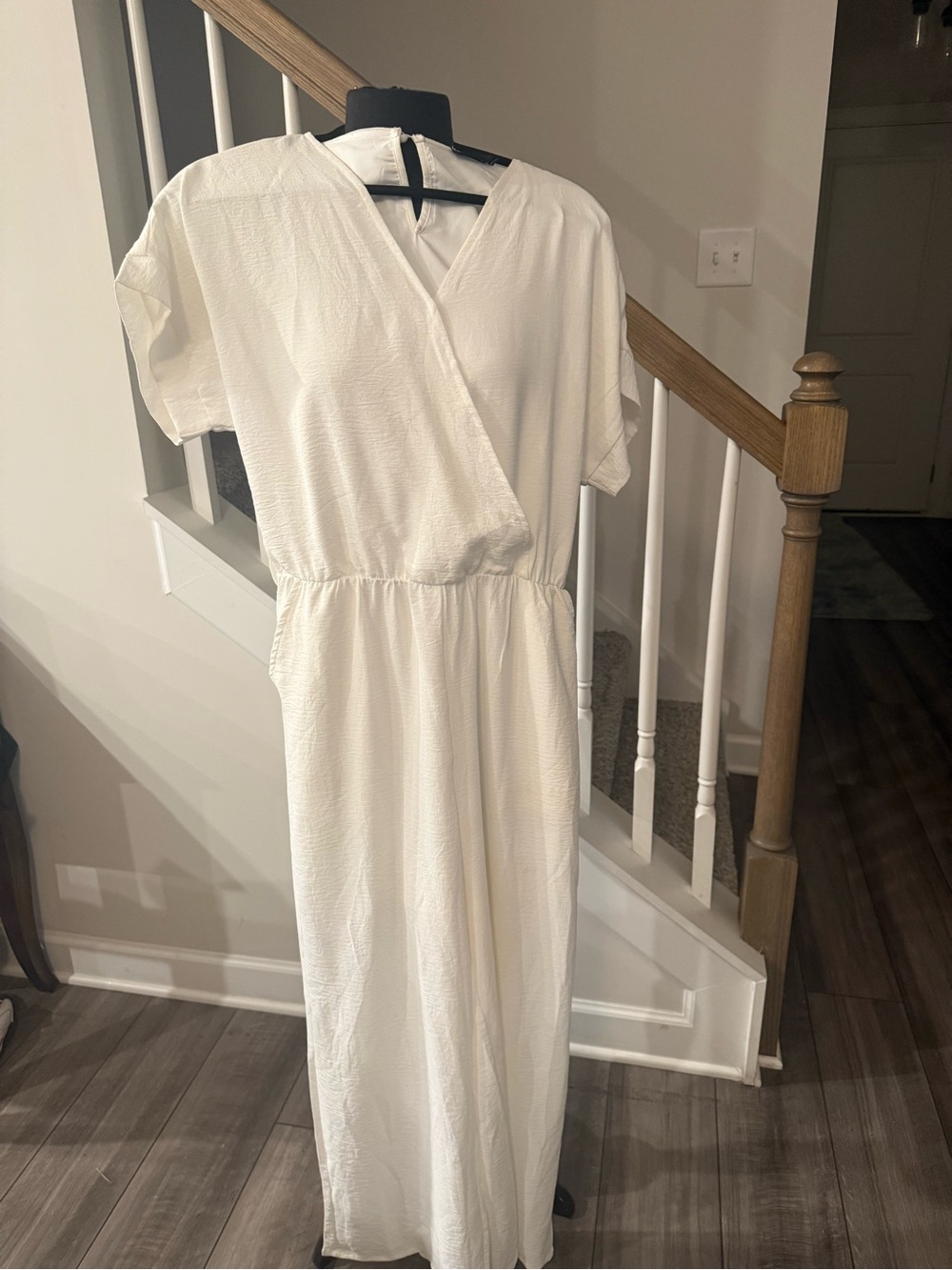 Classic White Surplice Maxi Jumpsuit